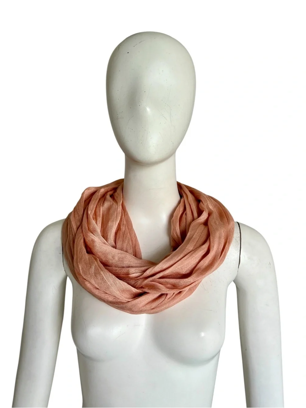 Look Peach Orange Infinity Lightweight Multifunctional Scarf Silk Cotton Blend